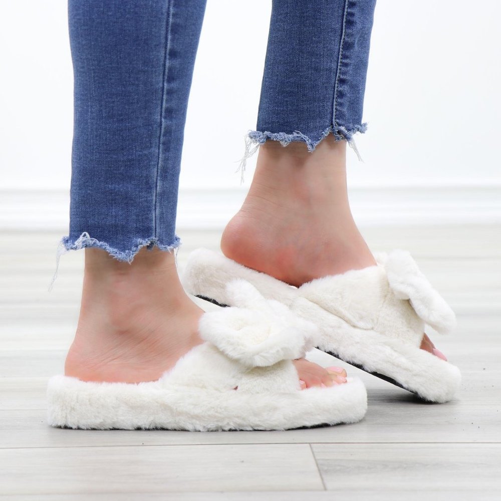 Plush Bow Tie Fuzzy Non-Slip Slipper - Picture 3 of 15